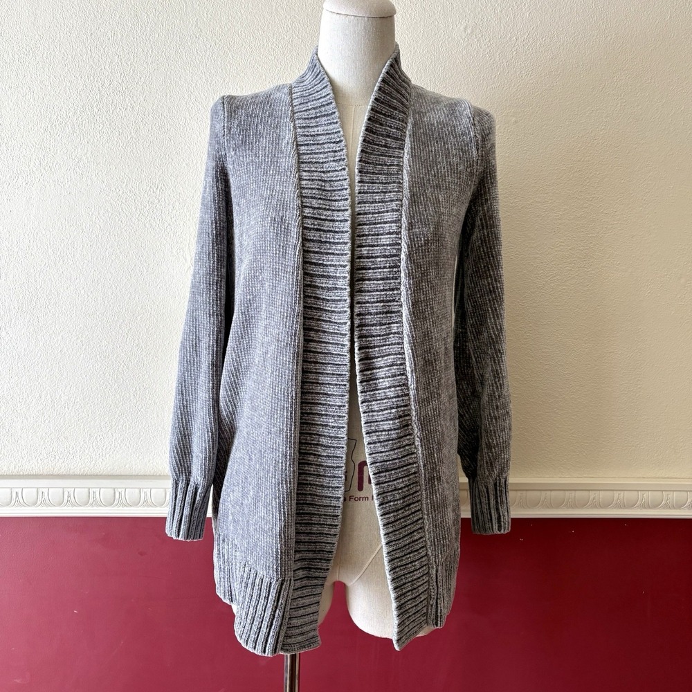 LOFT Chenille Cardigan‎ open front and shawl collar in soft gray